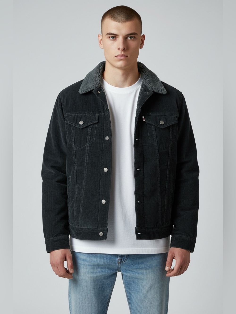 Vintage Levi's Men’s Black Sherpa-Lined Trucker Jacket